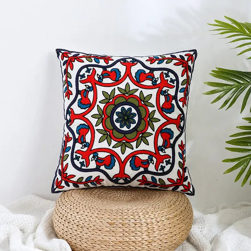 Boho farmhouse floral cream embroidered pillow covers living room