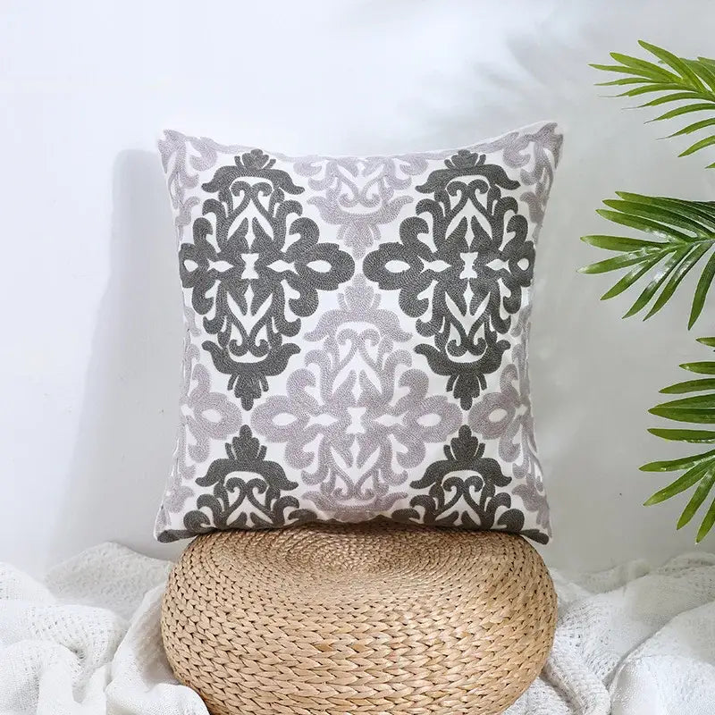 Boho farmhouse floral cream embroidered pillow covers living room