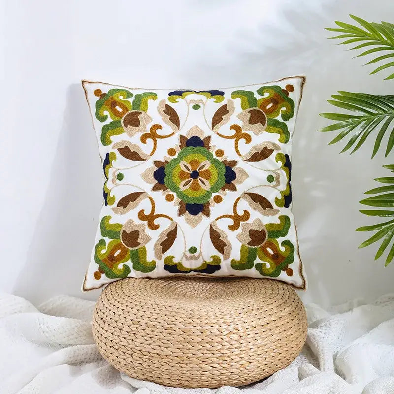 Boho farmhouse floral cream embroidered pillow covers living room