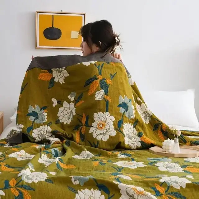Boho floral cotton gauze leisure blanket bedroom quilt