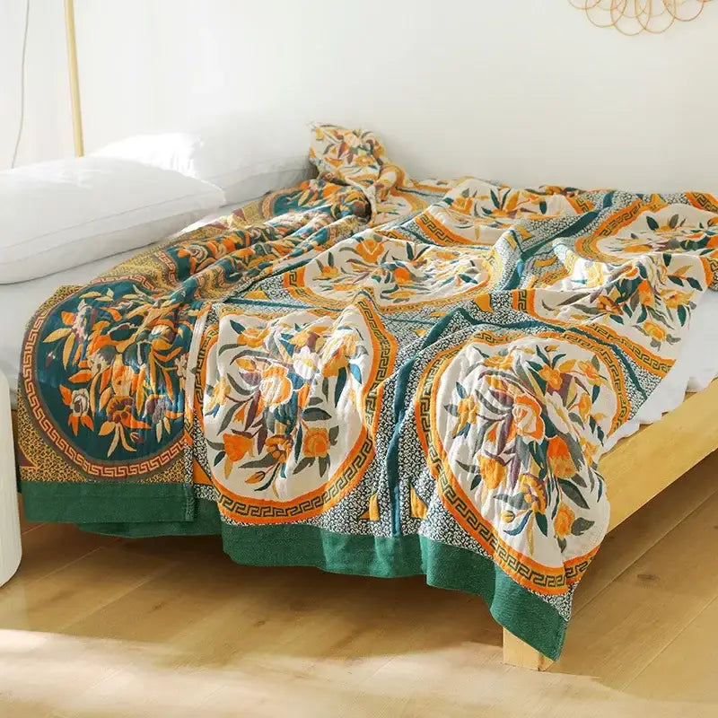 Boho floral cotton gauze leisure blanket bedroom quilt