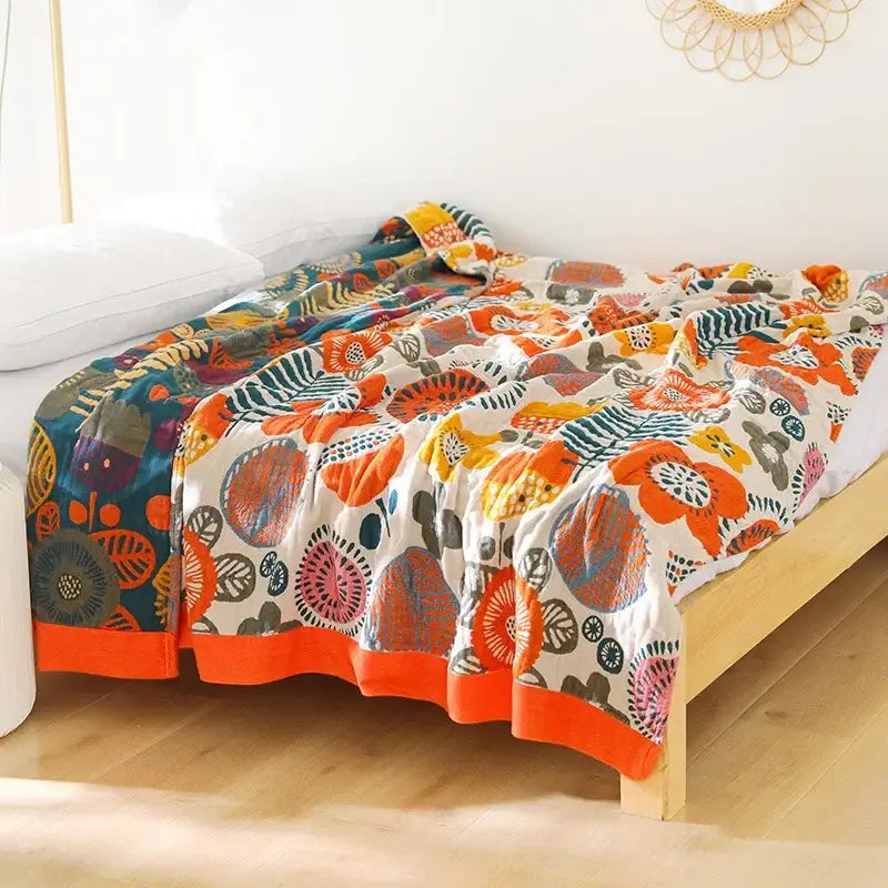 Boho floral cotton gauze leisure blanket bedroom quilt