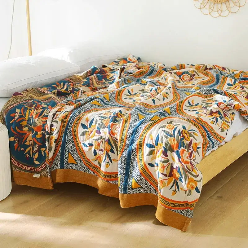 Boho floral cotton gauze leisure blanket bedroom quilt