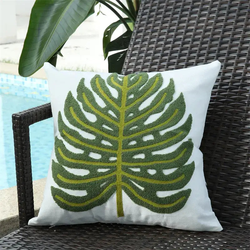 Boho floral embroidered green & brown cushion cover living room