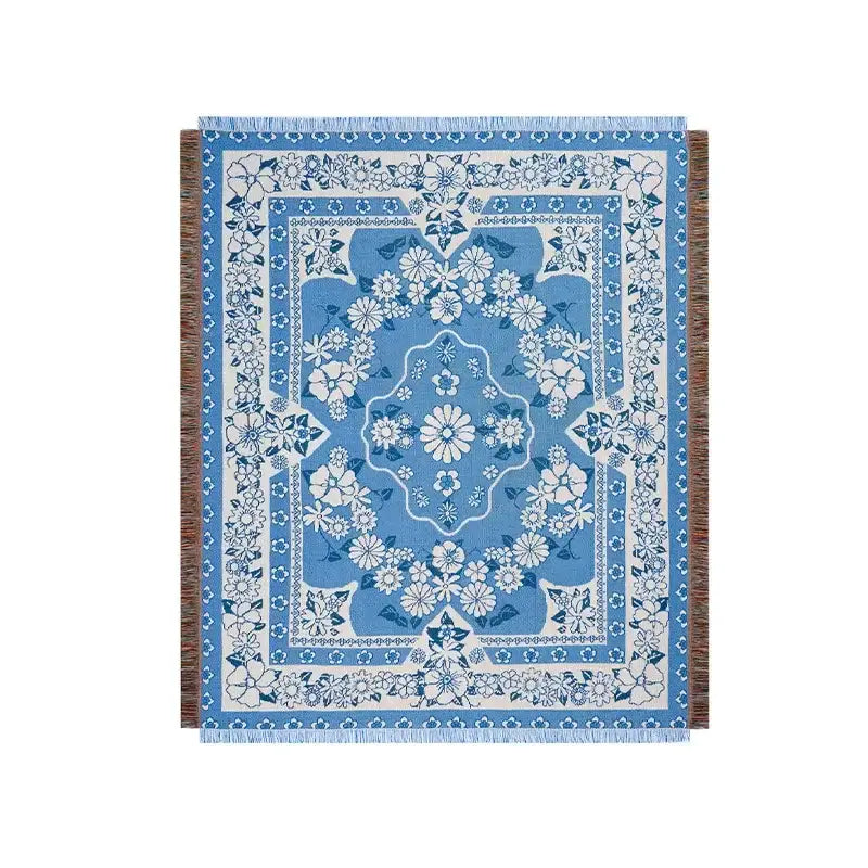 Boho floral sofa throw blanket – living room woven decor
