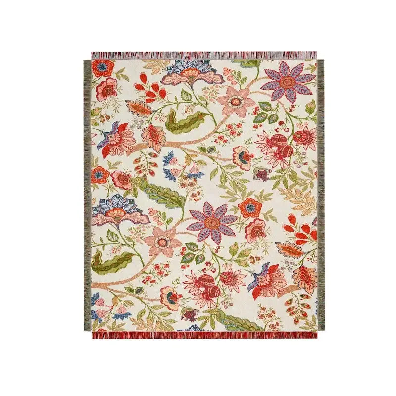 Boho floral sofa throw blanket – living room woven decor