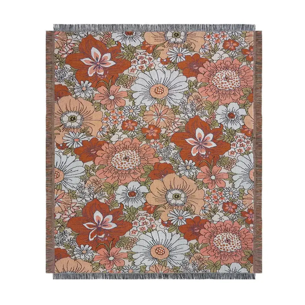 Boho floral sofa throw blanket – living room woven decor