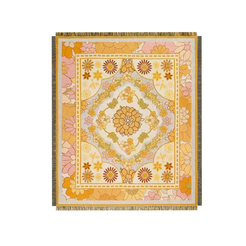 Boho floral sofa throw blanket – living room woven decor