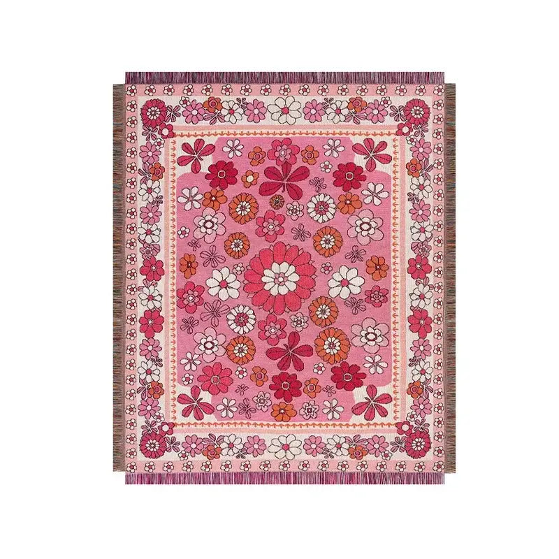 Boho floral sofa throw blanket – living room woven decor