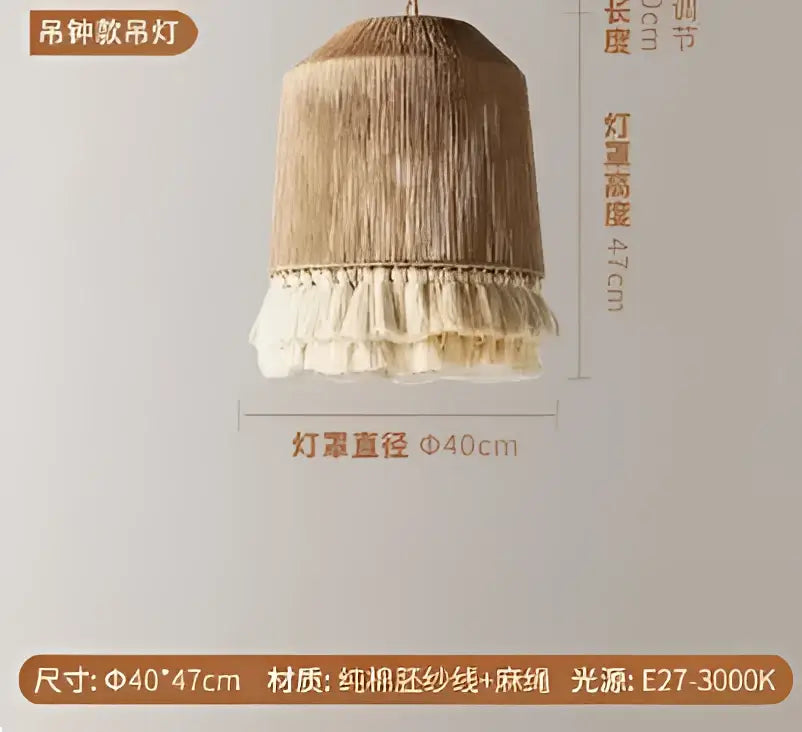 Boho fringe hemp rope pendant light – living room wood woven tassel