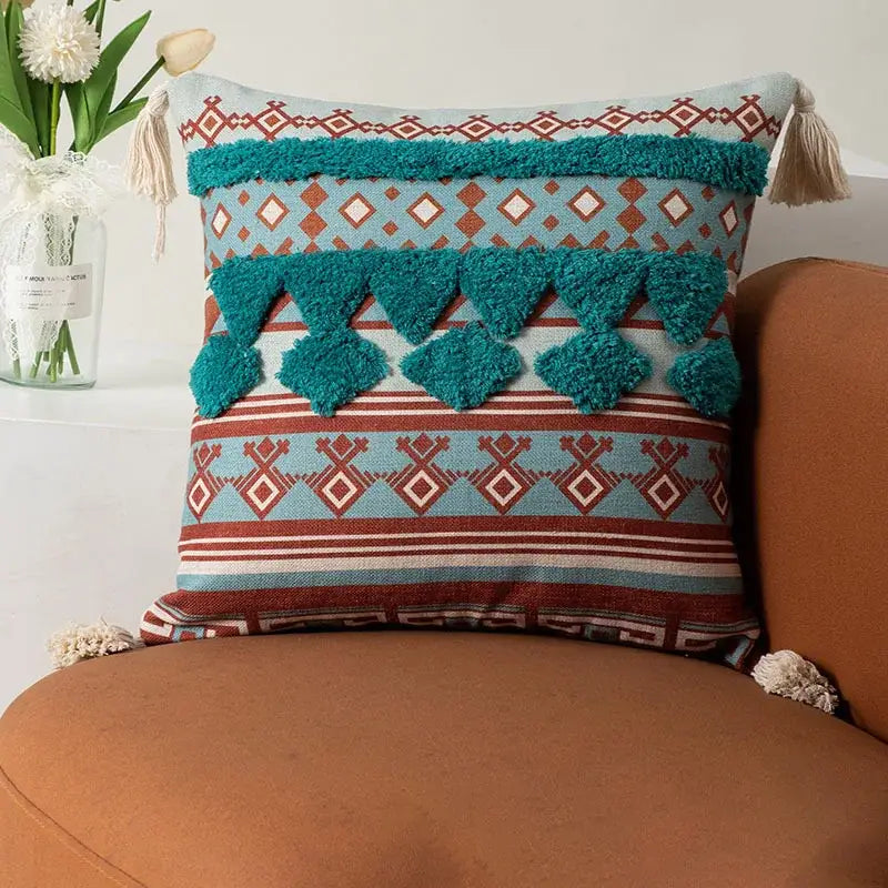 Boho fringe pillow covers yellow & multicolored living room decor