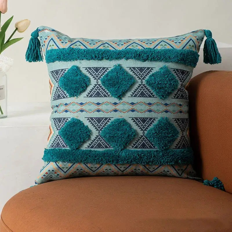 Boho fringe pillow covers yellow & multicolored living room decor