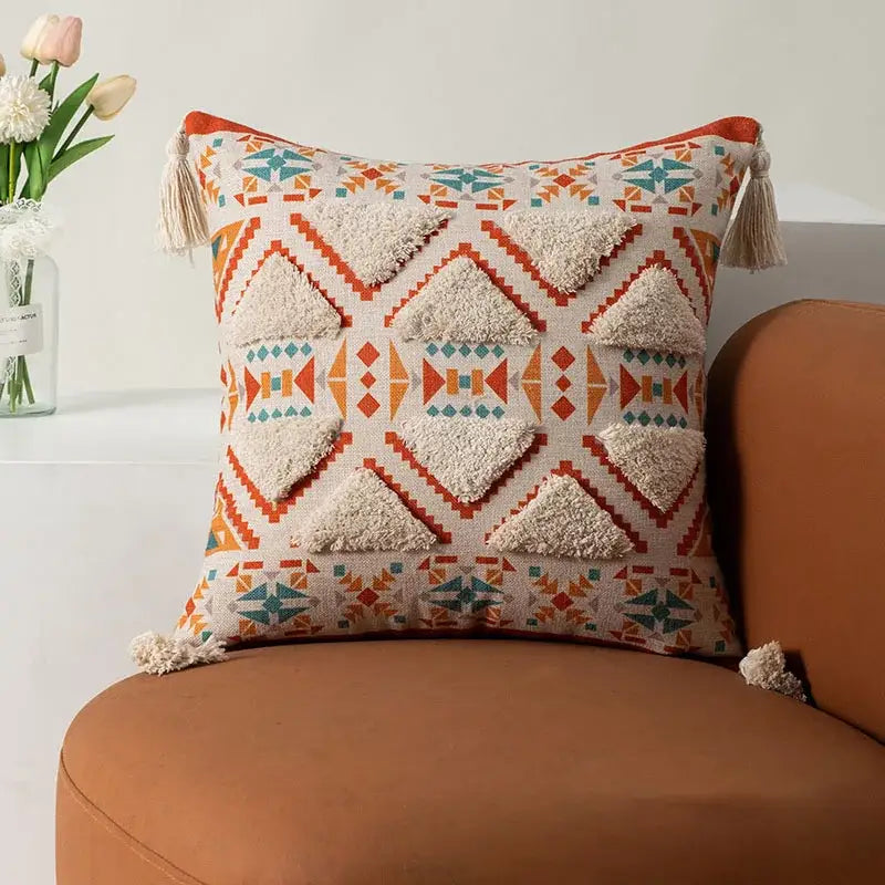 Boho fringe pillow covers yellow & multicolored living room decor