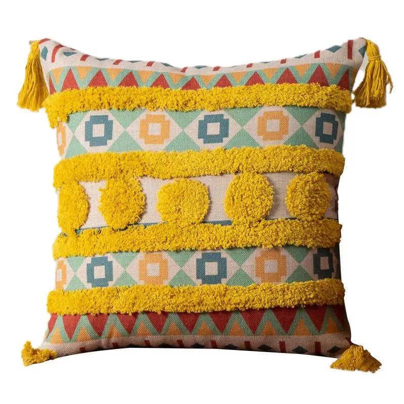 Boho fringe pillow covers yellow & multicolored living room decor