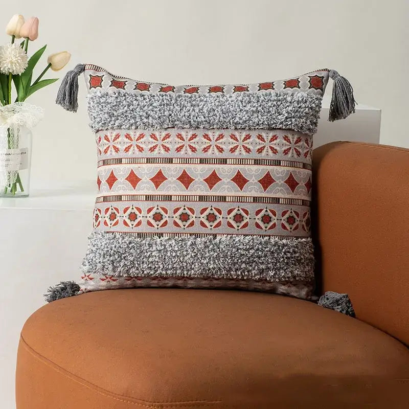 Boho fringe pillow covers yellow & multicolored living room decor