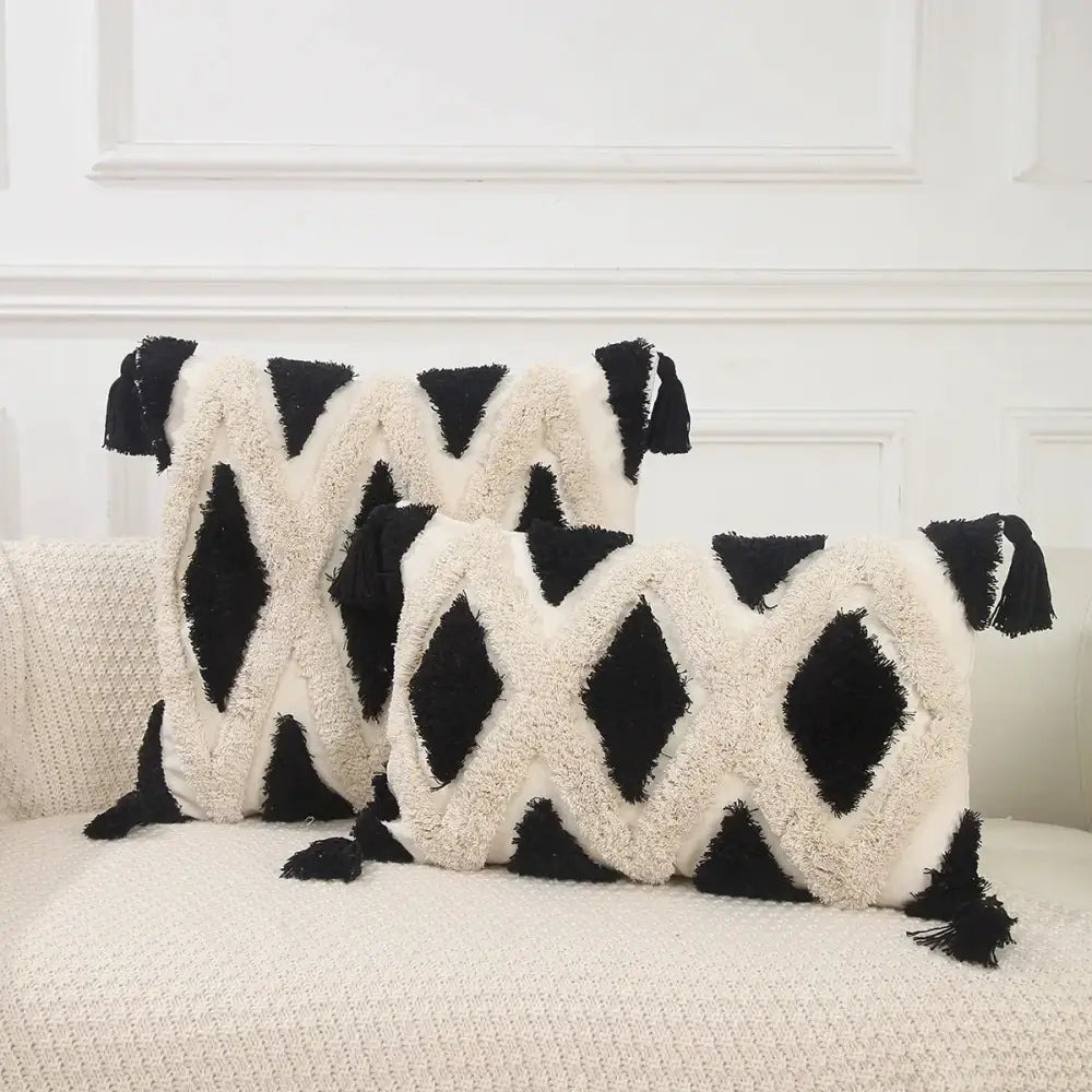 Boho geometric chenille embroidered pillow covers set living room