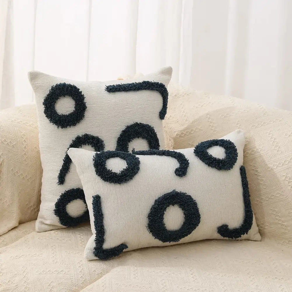 Boho geometric chenille embroidered pillow covers set living room