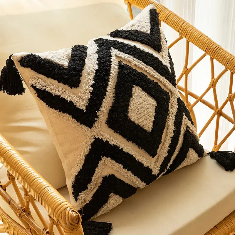 Boho geometric chenille embroidered pillow covers set living room