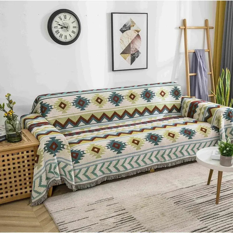 Boho geometric multi color chenille throw blanket living room cover