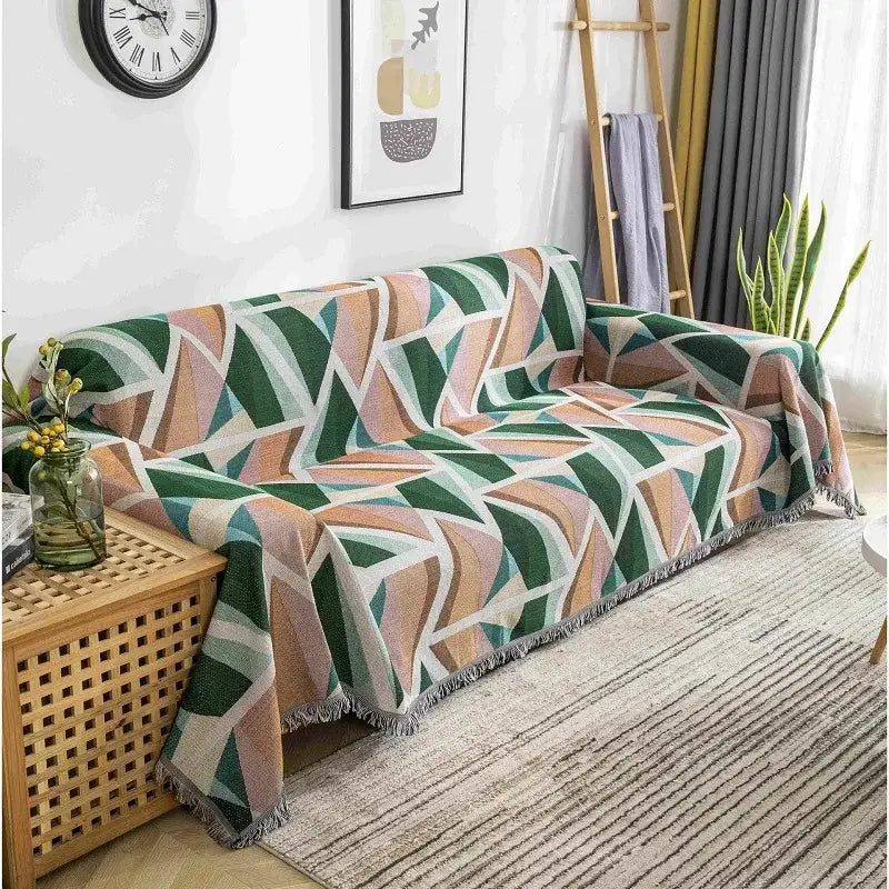 Boho geometric multi color chenille throw blanket living room cover