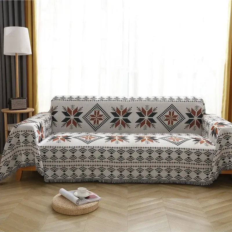 Boho geometric multi color chenille throw blanket living room cover