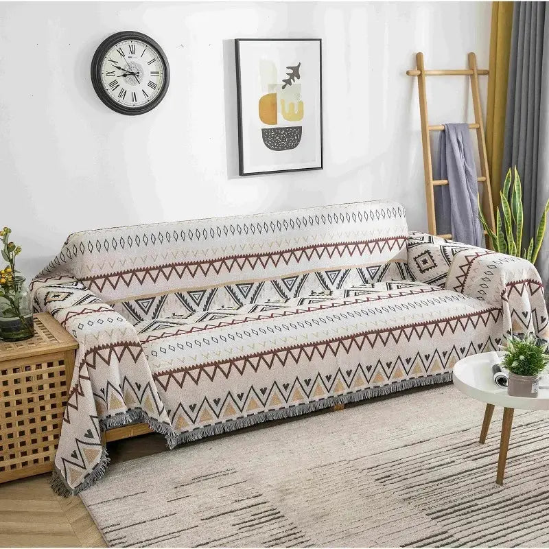 Boho geometric multi color chenille throw blanket living room cover