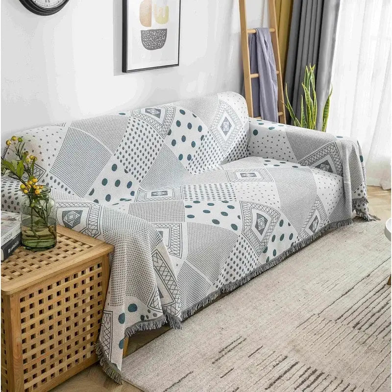Boho geometric multi color chenille throw blanket living room cover