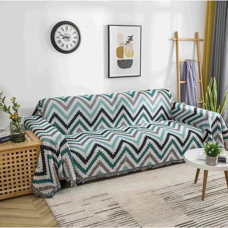 Boho geometric multi color chenille throw blanket living room cover