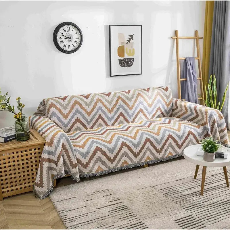 Boho geometric multi color chenille throw blanket living room cover