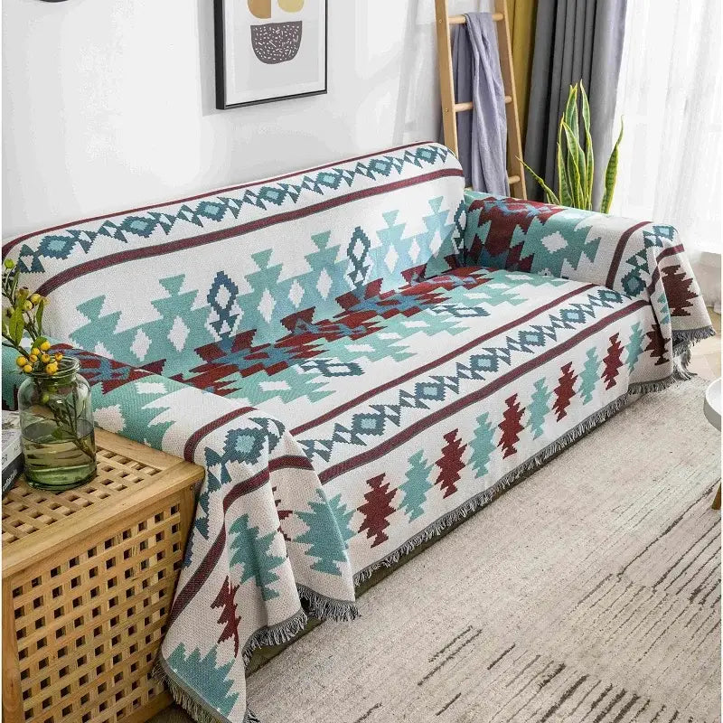 Boho geometric multi color chenille throw blanket living room cover