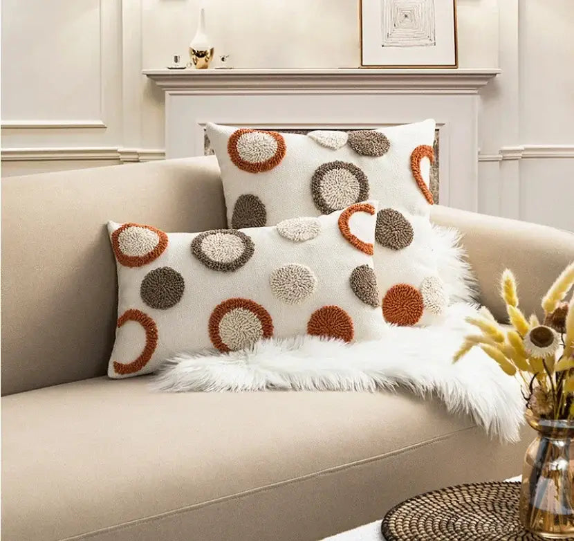 Boho geometric mustard & cream cushion cover living room decor