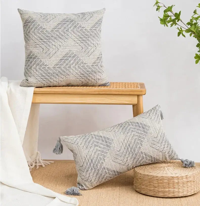 Boho geometric mustard & cream cushion cover living room decor