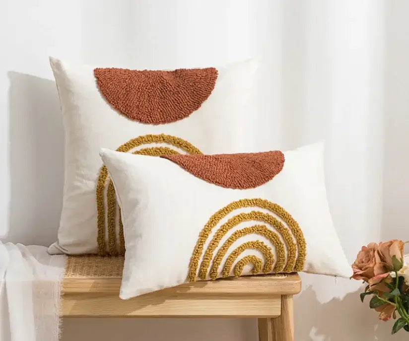 Boho geometric mustard & cream cushion cover living room decor