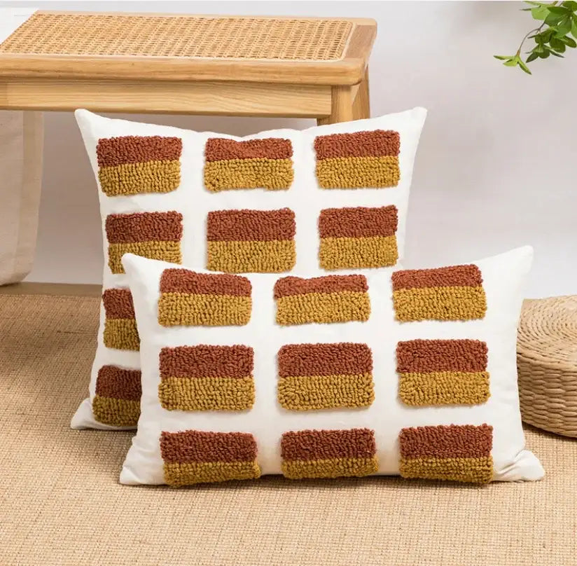 Boho geometric mustard & cream cushion cover living room decor
