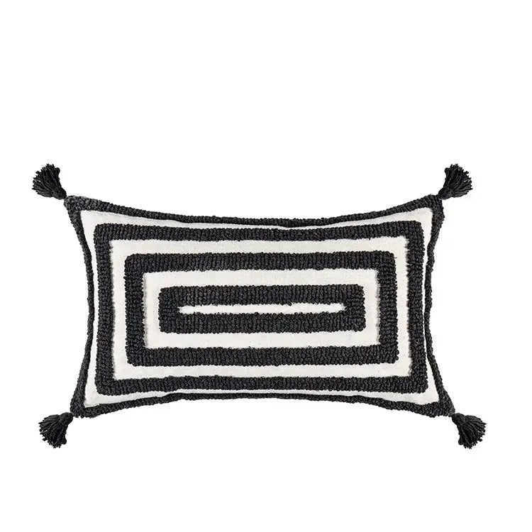 Boho geometric tufted black & cream cushion cover living room decor
