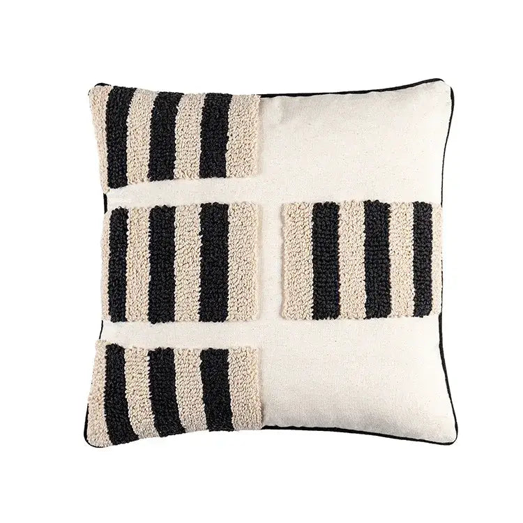 Boho geometric tufted black & cream cushion cover living room decor