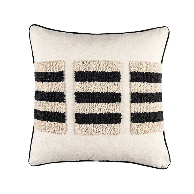 Boho geometric tufted black & cream cushion cover living room decor