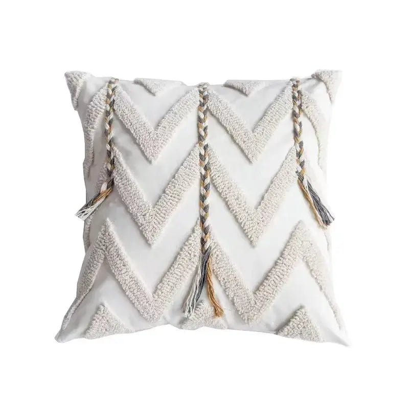 Boho geometric tufted cushion cover cream & gray living room pillow