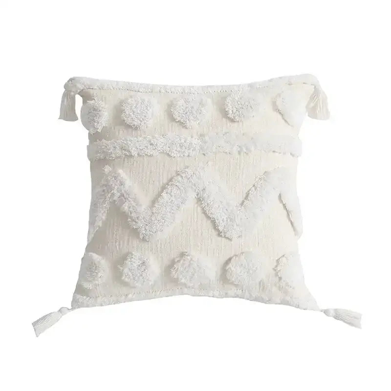 Boho geometric tufted cushion cover cream & gray living room pillow