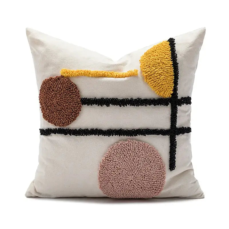 Boho geometric tufted cushion cover cream & gray living room pillow