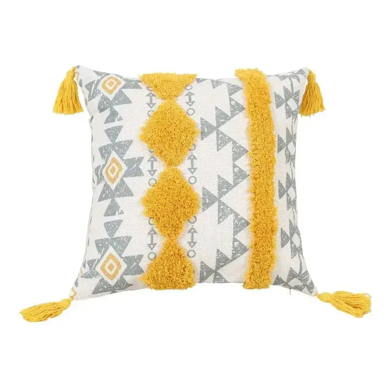 Boho geometric tufted cushion cover cream & gray living room pillow