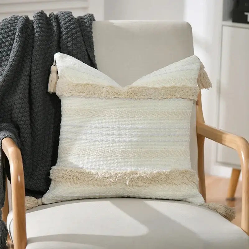 Boho geometric tufted cushion cover cream & gray living room pillow