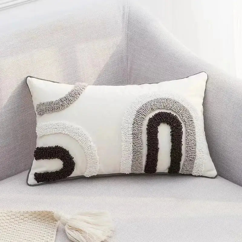 Boho geometric tufted cushion cover cream & gray living room pillow