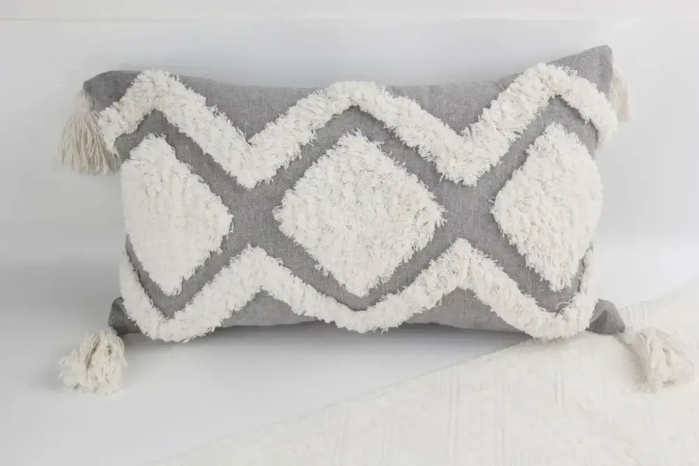 Boho geometric tufted cushion cover cream & gray living room pillow