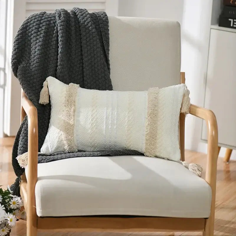 Boho geometric tufted cushion cover cream & gray living room pillow