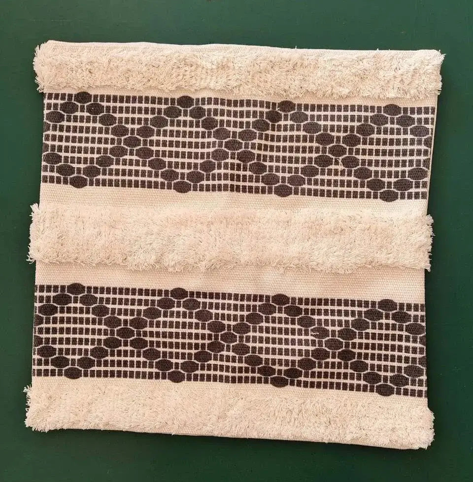Boho geometric tufted cushion cover cream & gray living room pillow