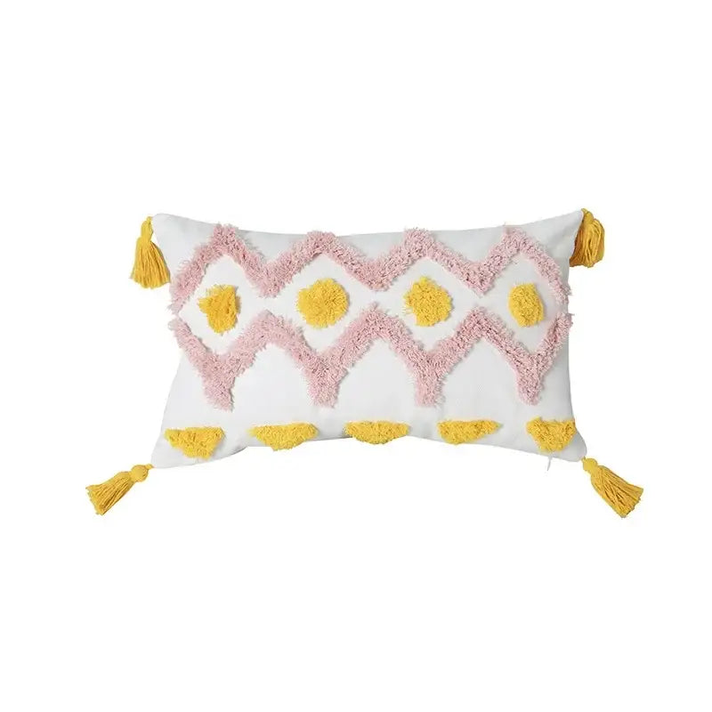 Boho geometric tufted cushion cover cream & gray living room pillow
