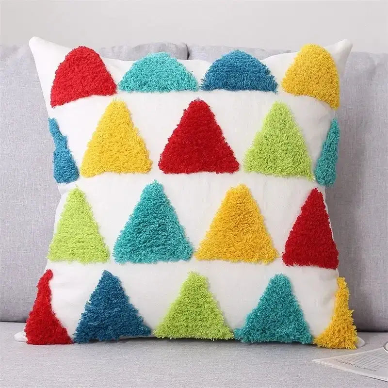 Boho geometric tufted cushion cover cream & gray living room pillow