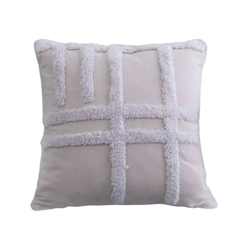 Boho geometric tufted cushion cover cream & gray living room pillow
