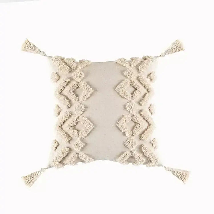 Boho geometric tufted cushion cover cream & gray living room pillow